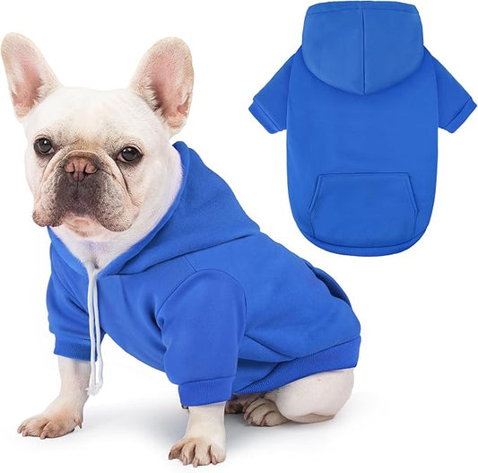 BAOBICUTE Dog Basic Hoodie Soft Dog Clothes Cold Weather Sweaters for Medium Large Dogs Cozy Fabric Warm Sweatshirt with Leash Hole (Blue, M (Back: 16.54",Chest: 22.05", Neck: 16.54"))