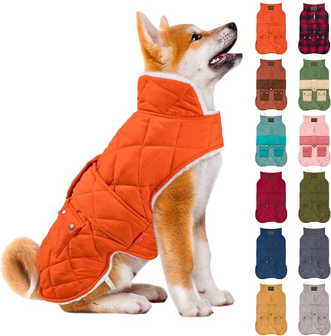 KYEESE Dog Coat Windproof Dog Coats for Small Dogs Thick Pets Clothes with Pocket Waterproof Dogs Jacket with Fleece Lined Warm Pet Winter Puffer Coat with Leash Hole Soft Pet Sweater for Cold Weather
