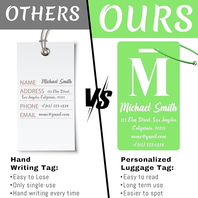 4 PCS Personalized Luggage Tags for Suitcase, Custom Engraved Aluminum Luggage Tags with Your Personalized Text Logo, Metal Name Tags with Steel Loop for Bag, Suitcase, Backpack (Green, Large)