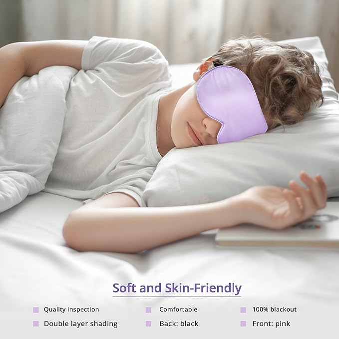 Kids Sleep Mask Eye Cover, 100% Real Natural Pure Silk Eye Mask with Adjustable Strap, Blindfold Kids Eye Mask for Sleeping, Eye Shade for Boys Girls and Adult, Pressure-Free Comfort (Purple)