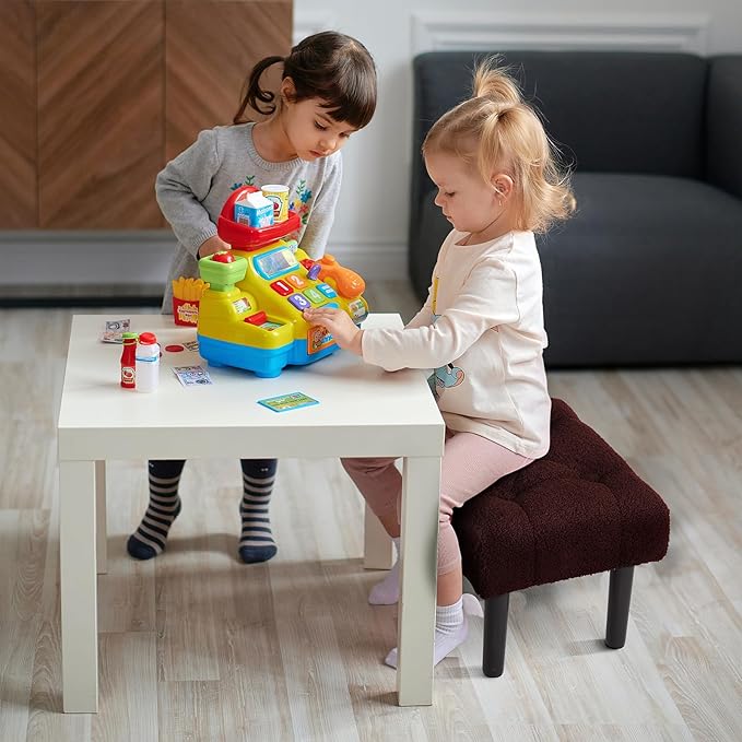 HOUCHICS Fur Padded Foot Stool, Small Ottoman Foot Rest with Wooden Legs,Modern Rectangle Chair Foot Rest Foot Step Stool for Living Room, Couch, Desk（Wine Red