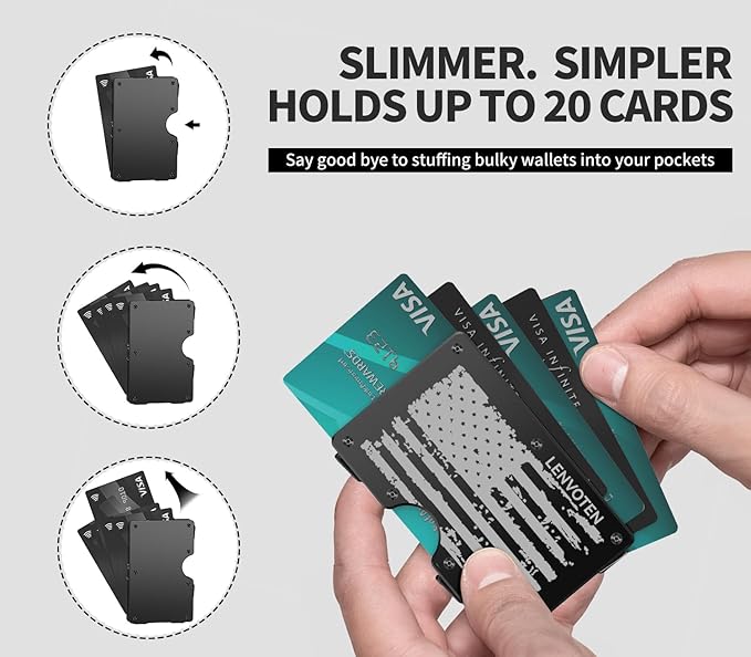 Wallet for Men, Money Clip Wallet with Cash Strap, Slim Card Wallet, RFID Blocking Card Holder, Holds up to 20 cards