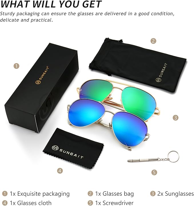 SUNGAIT Women's Lightweight Oversized Aviator Sunglasses - Classic Style Polarized Lens