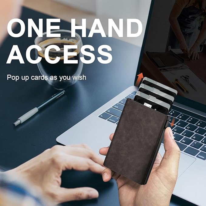 GAOCHALE Wallet for Men Pop up Card Holder, Smart, Slim, Minimalist Design for Front Pocket, Premium RFID Blocking, 10-14 Card Capacity | ID Window | Cash Slot(Gradient Dark Brown)