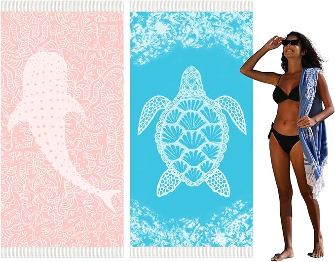2 Pack Turkish Beach Towel Quick Dry Absorbent Cotton Lightweight Thin Bathroom Bath Pool Swim Towels Extra Large Oversized Sand Free Beach Accessories Essentials Stuff Cloud Adults Gift