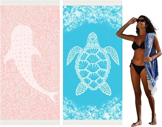 2 Pack Turkish Beach Towel Quick Dry Absorbent Cotton Lightweight Thin Bathroom Bath Pool Swim Towels Extra Large Oversized Sand Free Beach Accessories Essentials Stuff Cloud Adults Gift