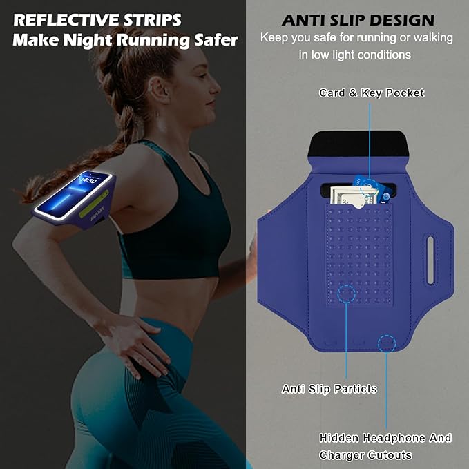 Cell Phone Running Armband with Earbuds Zipper Pocket Armband Case Running Holder for iPhone 15 Pro Max /14/13/ 12/11 Pro Max/XS/XR,Galaxy S20 S10,Sweatproof Arm Band with Card/Key Bag