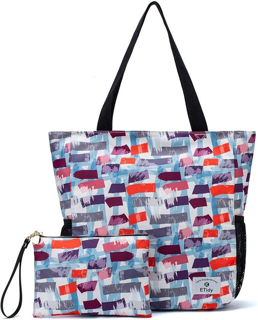ETidy Large Capacity Foldable Tote Bag With Zipper Water-resistant SandproofWomen Beach Bag Handbag GymBag Travel ShoppingBag