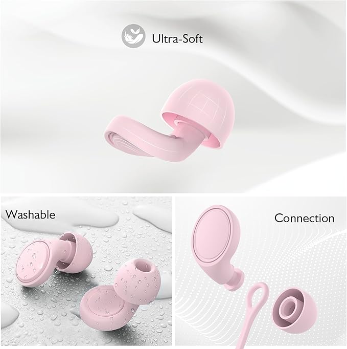 2 Pairs Ear Plugs for Sleeping, Soft Full Silicone Ear Plugs for Noise Reduction 25dB, Reusable Hearing Protection Earplugs for Concert, Focus, Noise Sensitivity, 8 Ear Tips in S/M/L - Pink