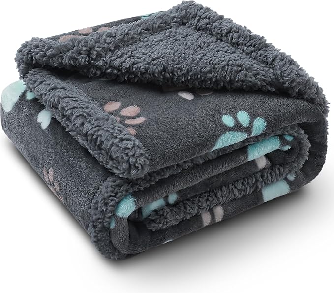 Luciphia Waterproof Pet Blankets for Couch Sofa Bed Cover Cat Liquid Pee Proof Washable Soft Fluffy Large Dog Blanket Reversible Furniture Protection Puppy Grey Paw Thicken Small（40" x 28"）