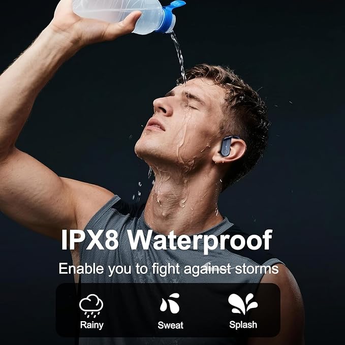 Wireless Earbuds, Sports Bluetooth 5.4 Headphones IPX8 Waterproof, 70H Over Ear Buds with Deep Bass Sound,4 ENC Noise Cancelling Mics, USB-C Fast Charging Earphones with Earhooks for Workout/Running