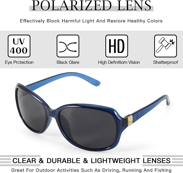 SIPHEW Polarized Sunglasses for Women | Vintage Square Sunglasses w UV400 Protection | Womens Wraparound Shade