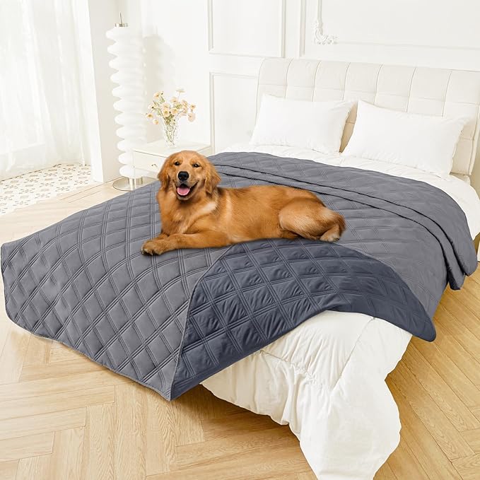 Smiry Waterproof Dog Bed Cover Blanket 82x120, Soft Reversible Pet Blanket, Washable Leakproof Cats Dogs Couch Cover for Sofa, Couch, Furniture, Lattice, Grey/Dark Grey