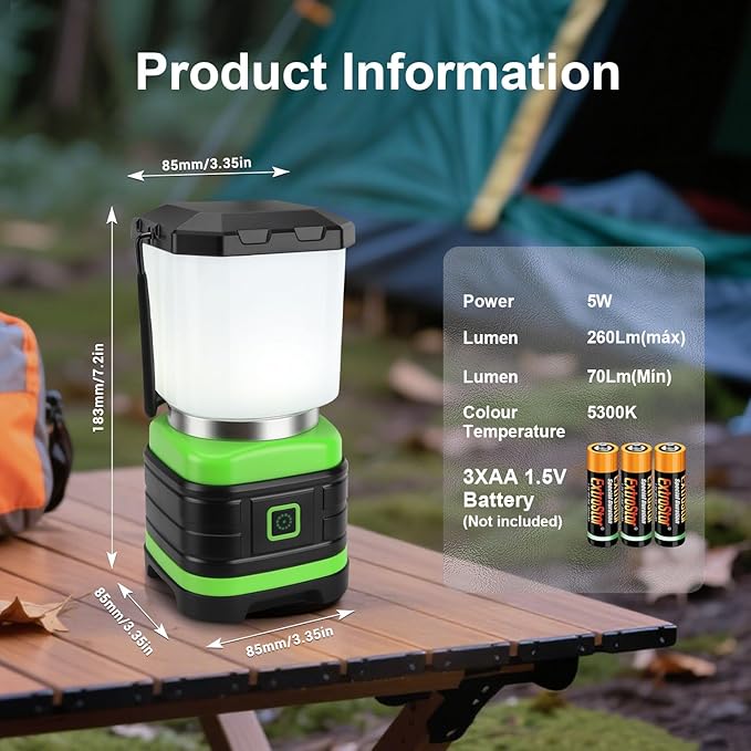 EXTRASTAR Camping Lantern, Lanterns for Power Outages, 2 Flash Modes, 260 Lumen max, Battery Powered Camping Gear for Camping, Hiking, Fishing, Hurricane, Storm, Outage, 1 Pack