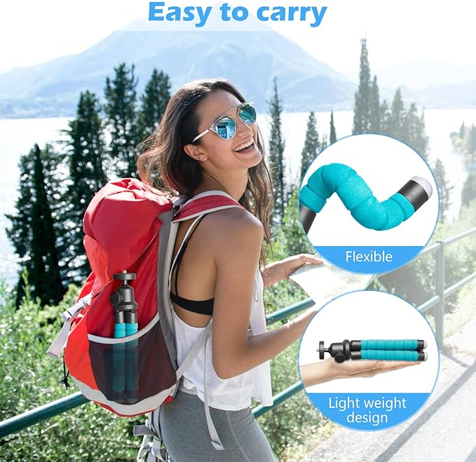 Ubeesize Portable Tripod Stand with Wireless Remote & Clip, Flexible Phone Holder for Video Recording (Blue)