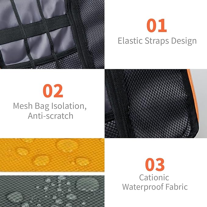 Electronics Travel Organizer,Portable Waterproof Electronic Travel Storage Bag for Small Charging Cord Storage,Charger,SD Card etc,for Travel,Business-Grey Orange