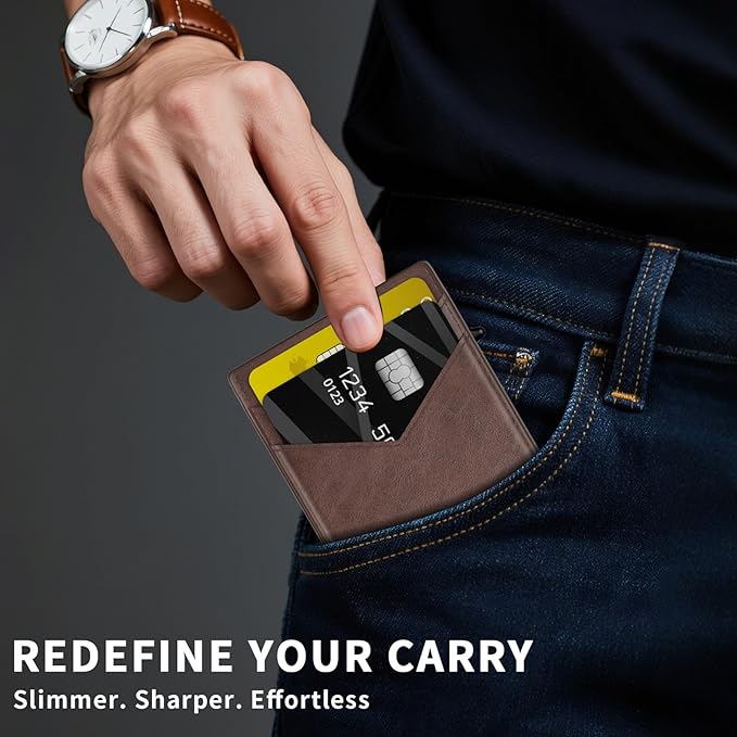 KISUEDZP Wallet for Men Slim RFID Blocking-Metal Smart Pop-Up Credit Card Holder with 2 ID Windows, Holds 8-10 Cards,Bifold Minimalist Front Pocket Wallet & Money Clip,Men's accessories (Coffee)