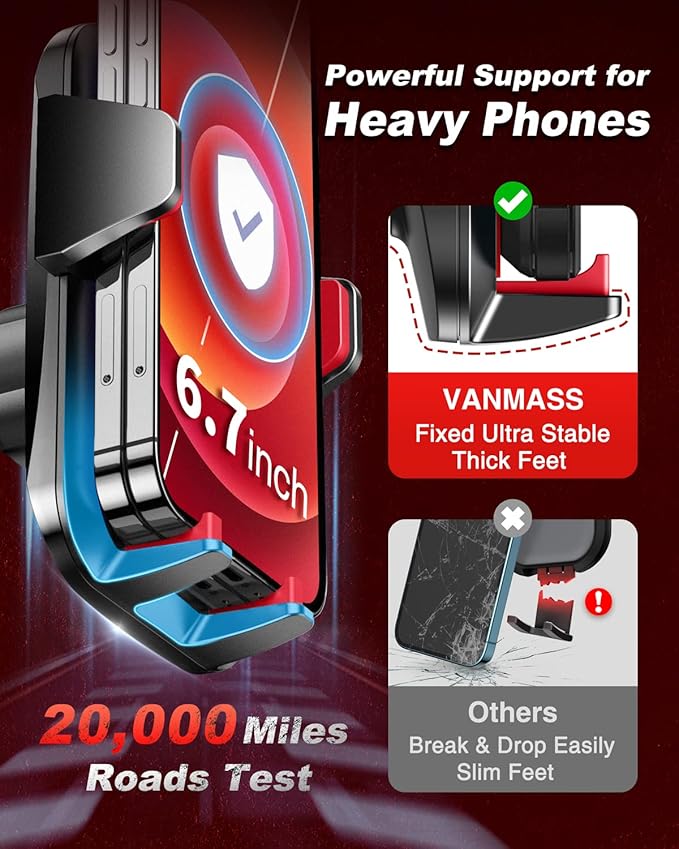 VANMASS 【2026 Strongest & Military-Grade Car Phone Mount 【Patent & Safety】 Ultimate Cell Phone Holder Best Handsfree Dash Windshield Vent for iPhone 17 Pro Max 16 15 Android & Truck Desk Mounts, Red