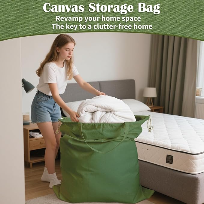 Canvas Laundry Bag 40in x 35in, Thick Cotton Laundry Bag with Handles & Drawstring, Extra Large Heavy Duty Washable Canvas Storage Sack (XXL,ArmyGreen)