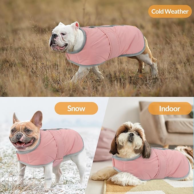 Queenmore Dog Winter Coat, Fleece Puffer Dog Down Vest, Cold Weather Pet Jacket for Dogs, Waterproof Reflective Reversible Dog Sweater Clothes for Small, Medium and Large Dogs (Light Pink, L)