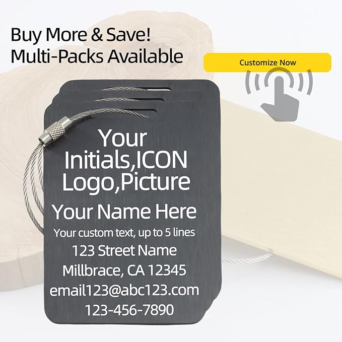 Sturdy and Durable Personalized Luggage Tags for Suitcases,Cruise Essentials Travel Tags for Luggage,Travel Bag Labels,Heavy-Duty Stainless Steel Black Rectangular Vertical Suitcases Tags