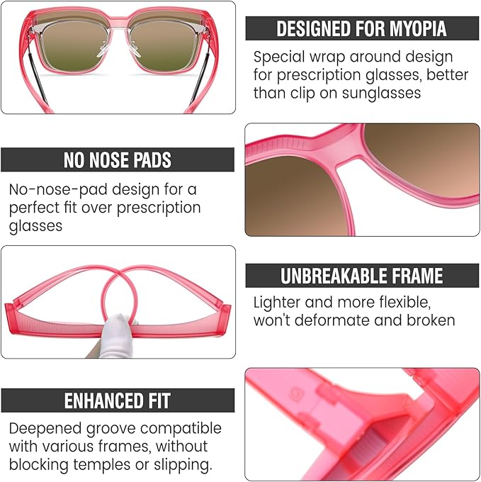 DUCO Fit Over Sunglasses for Men Women Wear Over Glasses Retro Wrap Around Polarized Sun Glasses UV400 Protection DC8981