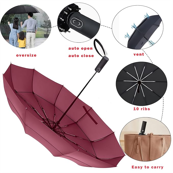 MRTLLOA 49/54/62 Inch Large Folding Golf Umbrella, Oversize Double Canopy Vented 10 Ribs Windproof Compact Travel Umbrellas for Rain