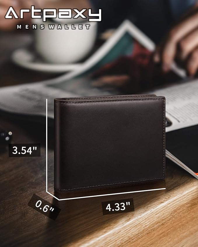 Artpaxy Mens Wallet Bifold Genuine Leather RFID Blocking Wallet for Men with 1 ID Windows 13 Card Holders 2 cash pockets 1 Gift Box