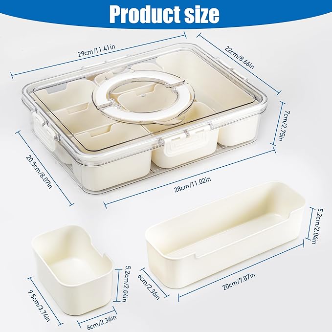 Bandesun Divided Serving Tray with Lid and Handle - Snackle Box Charcuterie Container for Portable Snack Platters - Ideal for Party and Entertaining - Clear Organizer for Candy, Fruits and Nuts