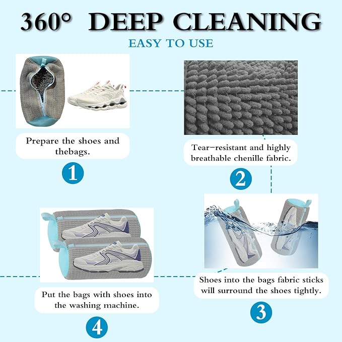 Shoe washing bag, washing machine shoe bag, reusable shoe washing bag, 360 ° deep cleaning, suitable for all shoe types, with self-locking zipper, 2-pack (Grey)