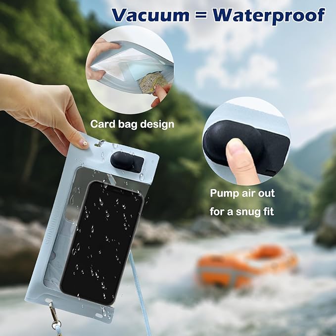 Vacuum Cell Phone Waterproof Phone Pouch iPhone Casemate Waterproof Phone case with Lanyard Small Water Proof Pouch Water Phone Protector Water case for Phone case Water Proof IP68 Max 7” Blue