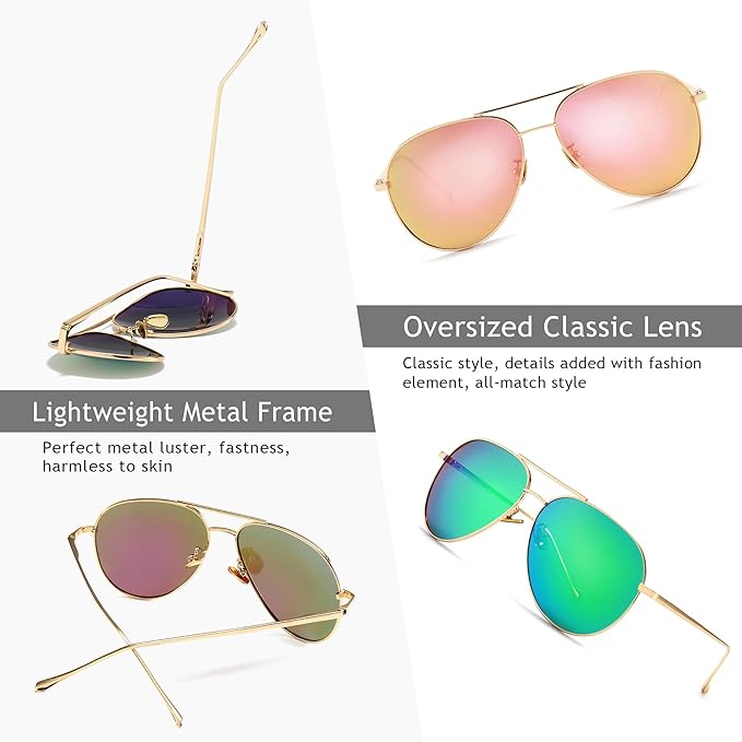 SUNGAIT Women's Lightweight Oversized Aviator Sunglasses - Classic Style Polarized Lens