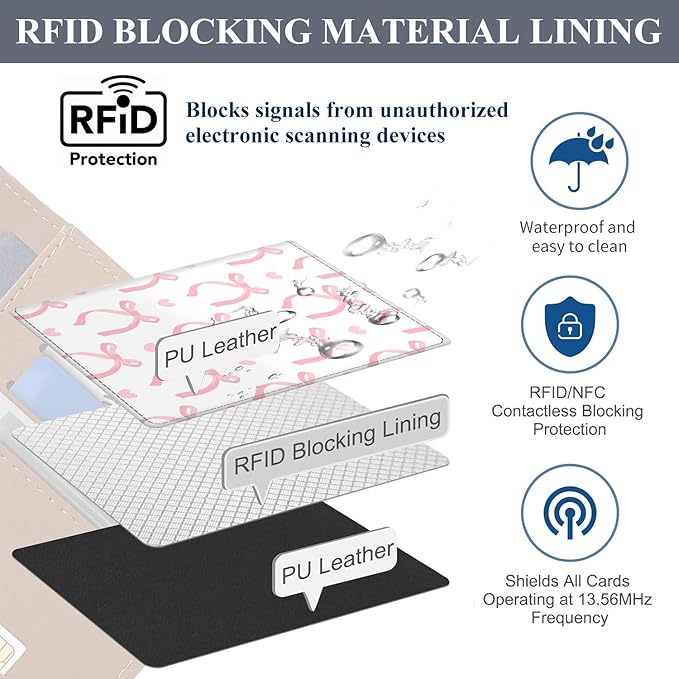 Passport Holder for Travel Essentials, RFID Premium Leather Passport Wallet Cover Case for Travel Must Haves Accessories, Passport Book Holders for Women Men Pink Cute Bowtie