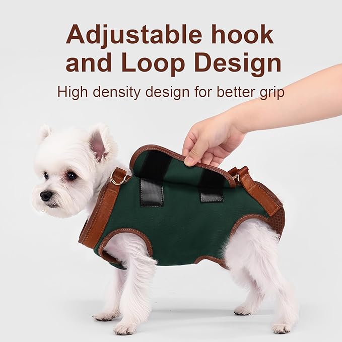 Wakytu Dog Lift Harness Dog Carrier Dog VES Harness Adjustable Dog Leash with Small Puppy Treat Bag（Green,S）