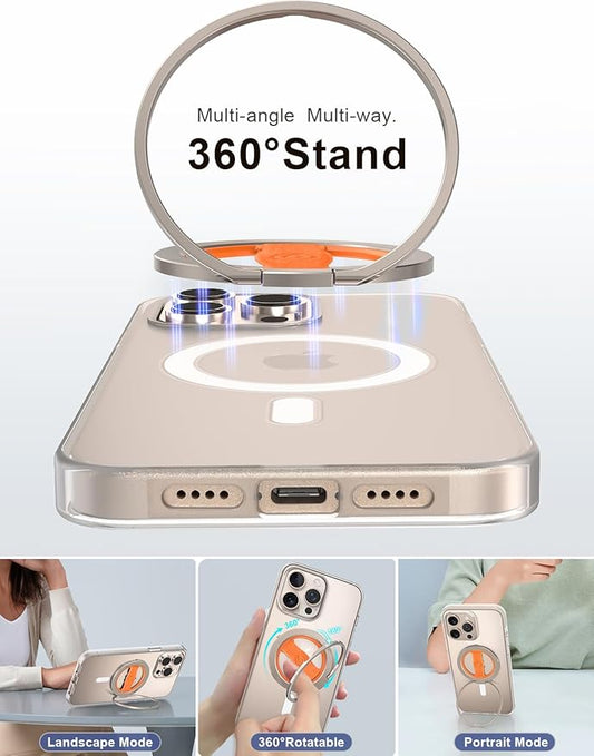 EWA MagOne 3rd Gen [Compatible with MagSafe] Phone Grip Stand with Finger Strap, Removable Magnetic Ring Holder Kickstand Loop for iPhone 16,15, 14, 13, 12 Series-(Gold-Orange)
