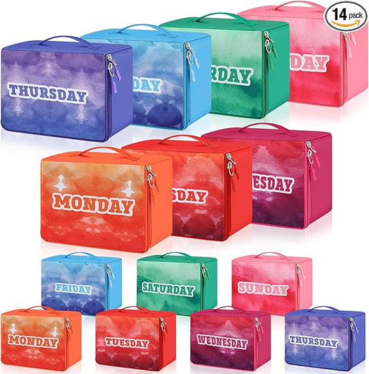 Paterr 14 Pcs Packing Cubes for Travel Kids Days of Week Compression Packing Cubes Colorful Luggage Organizers Suitcase Camp(10 x 8 x 5 Inch)