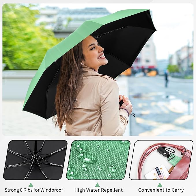 Yoobure Windproof Travel Umbrella - Automatic Umbrellas for Rain, Compact Folding Umbrella with UV Protection, Lightweight Portable Design for Backpack/Walking/Car, Sun & Storm Ready