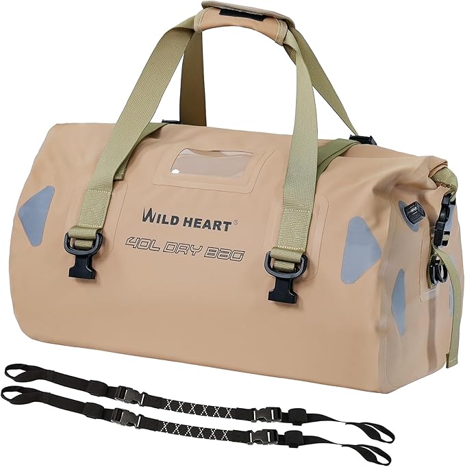 WILD HEART Waterproof Motorcycle Duffel Bag PVC500D Double-bottom With Rope Straps and Inner Pocket 40L 66L 100L for Kayaking, Camping, Boating,Motorcycle