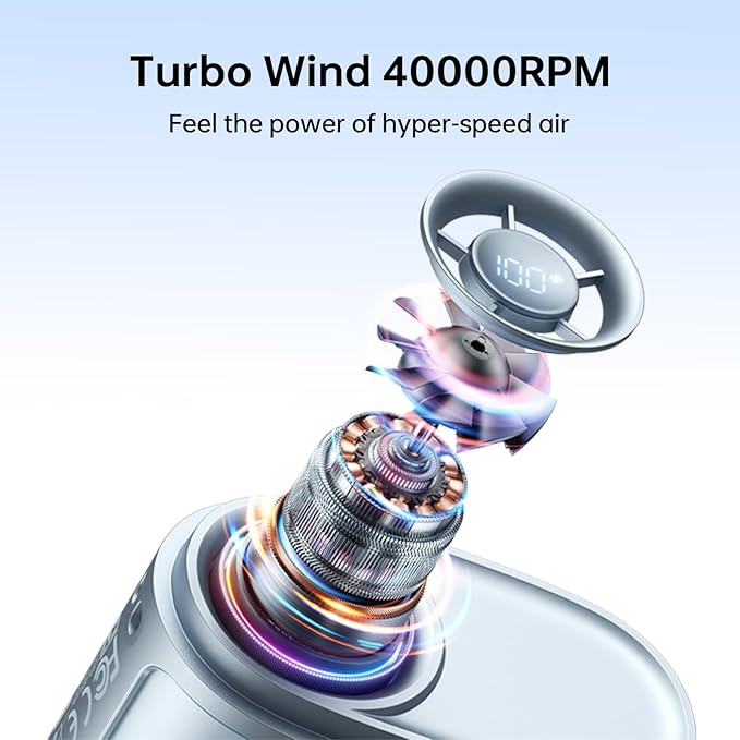 JISULIFE Portable Neck Fan, 100-Speed Adjustable 40000 RPM Personal Mini Necklace Wearable Belt Fan, 16H Rechargeable Battery 4500mAh with LED Display for Outdoor Travel Camping Gifts- Blue