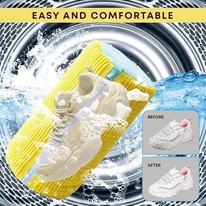 EPSCY Shoe Washing Machine Bag 2 Pack Yellow, 360° Wrap-Around Laundry Bags for Washer and Dryer - Reusable Deep Clean Sneaker Bags - Fits All Shoe Sizes & Types, Self-Locking Zipper, Protects Machine