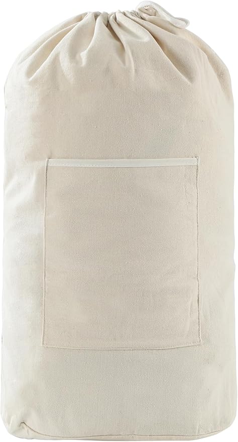 Canvas Laundry bag, Washable Laundry backpack, Adjustable Straps, Large Front Pocket, Drawstring Closure (BEIGE, X-Large)