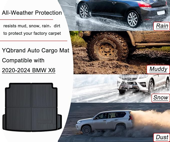 X6 Cargo Mat - All-Weather Cargo Liners Compatible with BMW X6 2020-2024 2025 2026 Models，3D Custom-Fit Waterproof Non-Slip Durable Odorless TPO Trunk Tray Floor Mat with Raised Lip