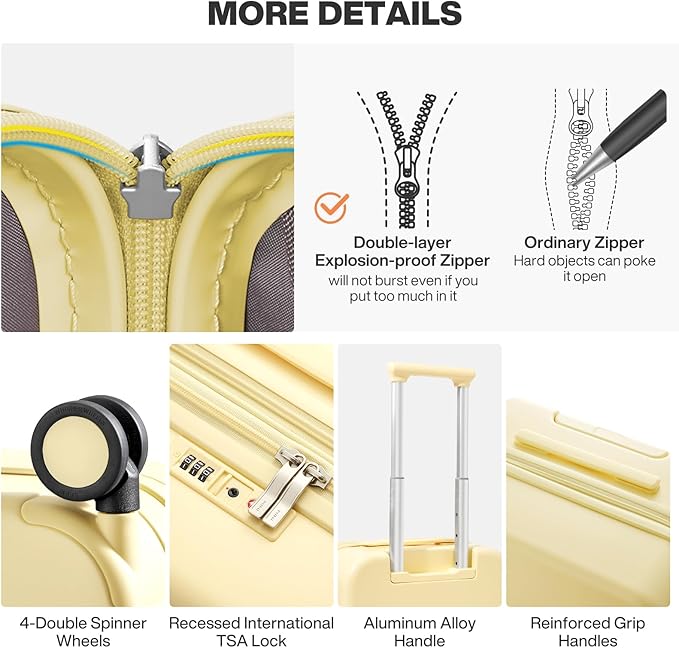 mixi 20 Inch Expandable Carry on Luggage 22x14x9 Airline Approved Suitcases with Spinner Wheels, Hardside Rolling Travel Suitcase PC with TSA Lock & Cover, Lark Yellow
