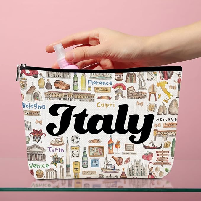 Italy Cosmetic Bag Makeup Bag Italian Gifts Italy Souvenirs Travel Merch Vacation Friendship Gifts for Women City Lovers Sister Traveler Best Friend Girls Trip Gifts Favors Christmas Birthday