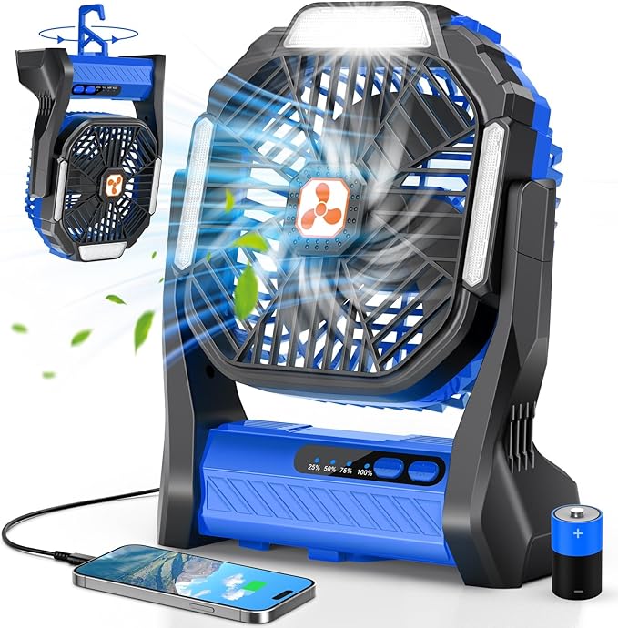 Portable Fan Rechargeable, 20000mAh Cordless Battery Powered Camping Tent Fans with SOS & LED Lantern, Small USB C Operated Outdoor Ventilador for Travel Camp Fishing Picnic Beach Home Essentials