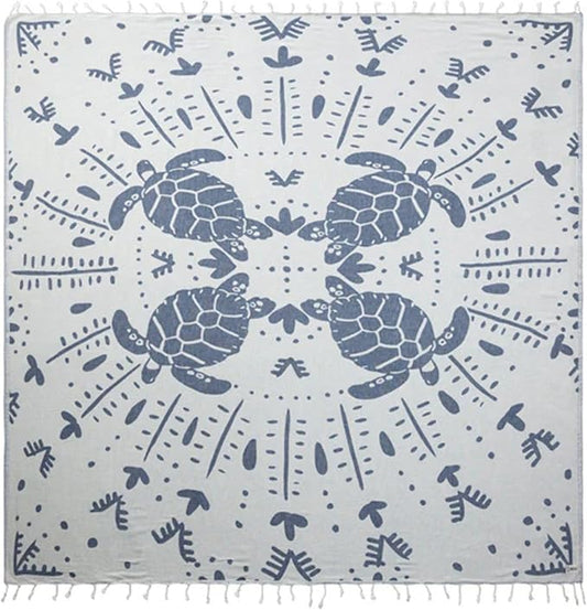 Sand Cloud Extra Large Turkish Beach Towel - Sand Free - 100% Organic Turkish Cotton Yarn - Quick Dry Towel for Beach, Picnic, Blanket or Bath - As Seen on Shark Tank - Marine Life (Prism Turtles XL)