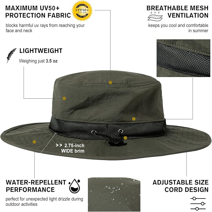 Oversized XL XXL Waterproof Sun Hat for Big Heads Mesh Bucket Hat Wide Brim Adjustable Packable Hiking Beach Fishing