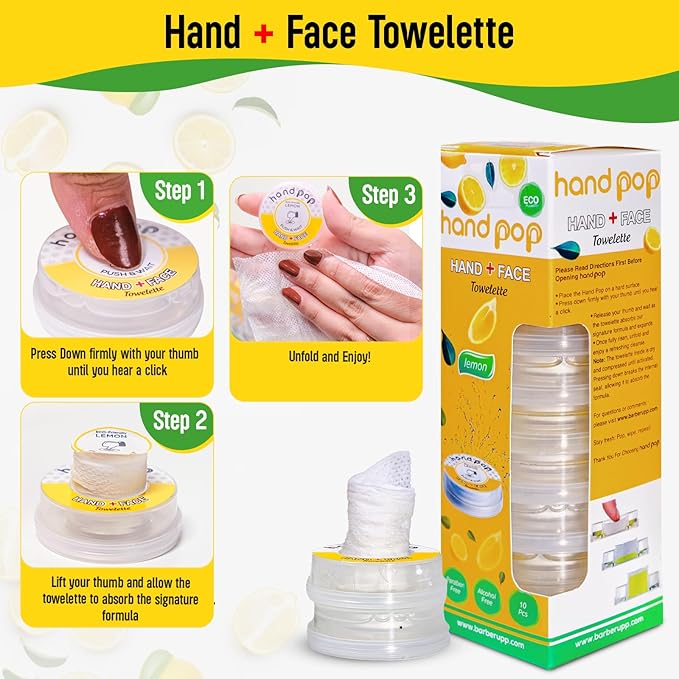 Hand Pop Lemon Wipes Bulk Pack – 120 Individually Wrapped Refreshing Wet Towelettes (12 Boxes of 10) – Alcohol-Free, Skin-Friendly, Travel Size Wipes for Home, Office, Events & Gifting