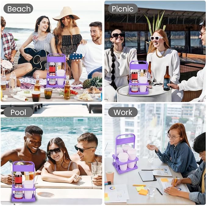 musbus Reusable Drink Carrier with Handle for Delivery Drivers, Portable Cup/Coffee Holder Accessories for Delivery, Foldable Drinks Caddy with Tray, Car Durable Plastic Festive Bottle, Vacation