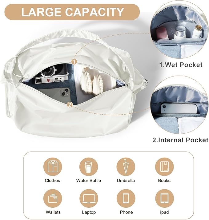 Large Gym Bag with Shoe Compartment, Workout Sport Duffle Bag for Women Travel, Waterproof Shoulder Overnight Bags Lightweight Carry on Tote Bags for Swim, Yoga, Dance